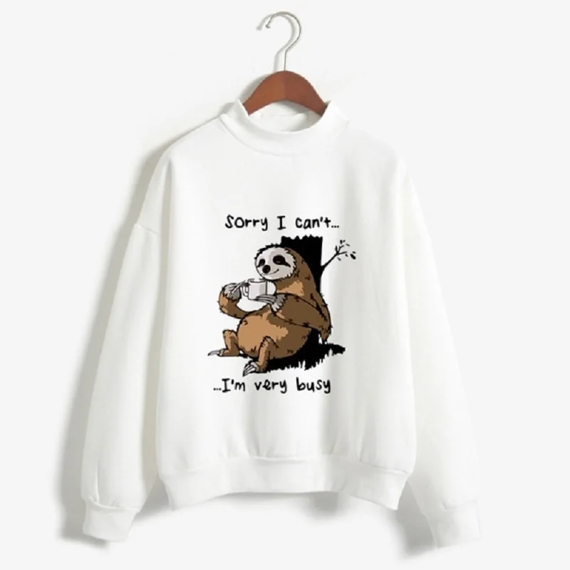 

С героями мультфильмов, с принтом "Ленивец" женщинская толстовка, размера плюс, повседневные с длинным рукавом с О-образным вырезом пуловеры...