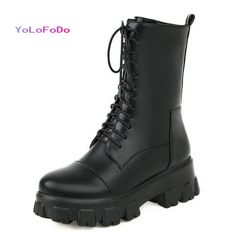 

2021 Autumn Winter Women Ankle Boots Platform Square High Heel Ladies Short Boots PU Leather Round Toe Women's Boots Big Size 43