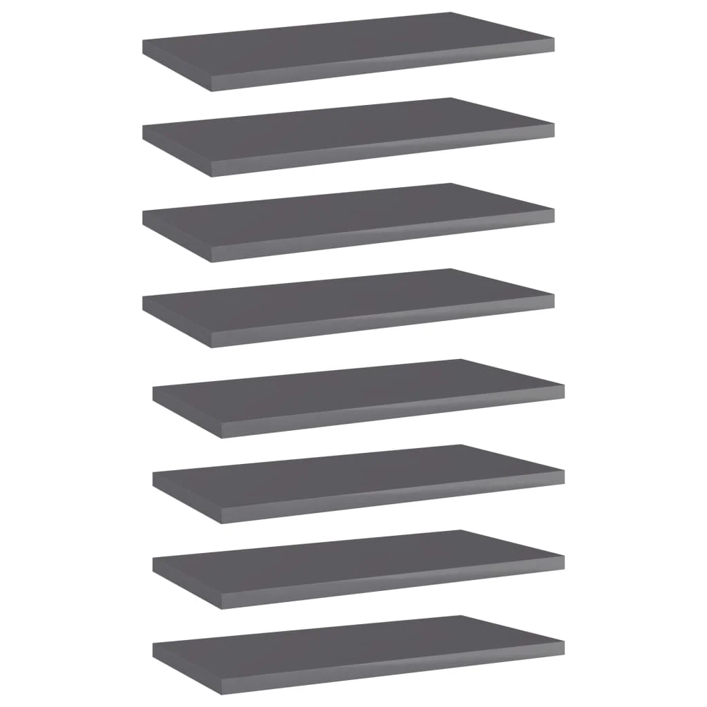 

Bookshelf Boards 8 pcs High Gloss Gray 15.7"x7.9"x0.6" Chipboard