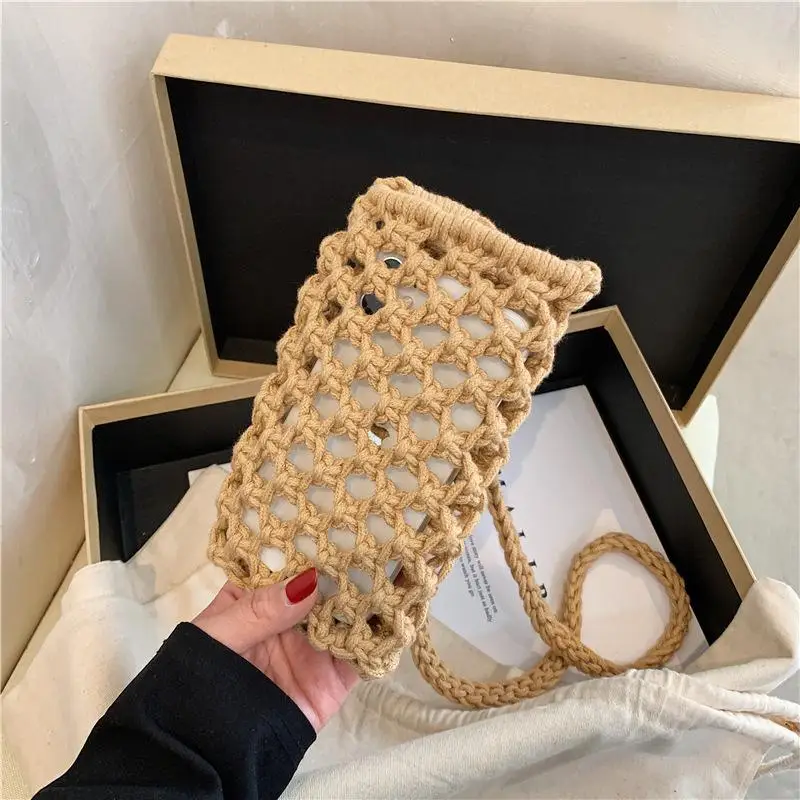 

Пляжные праздничные вязаные миниатюрные сумки на плечо, лето 2021, модная дизайнерская соломенная сумка через плечо с вырезами для телефона, ...