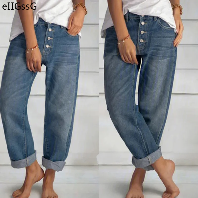 

Женские джинсы, новинка 2021, широкие брюки с высокой талией для мам, прямые синие брюки в стиле ретро, рабочая одежда больших размеров для жен...
