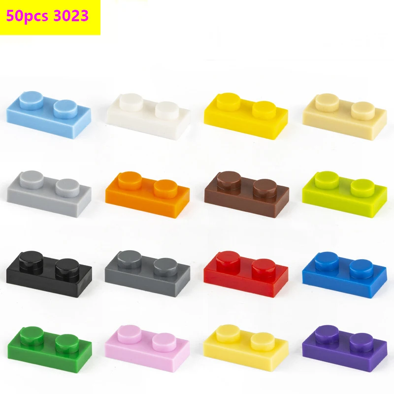 

50pcs DIY Building Blocks Thin Figures Bricks 1x2 Dots Moc Educational Creative Size Compatible With 3023 Toys For Children