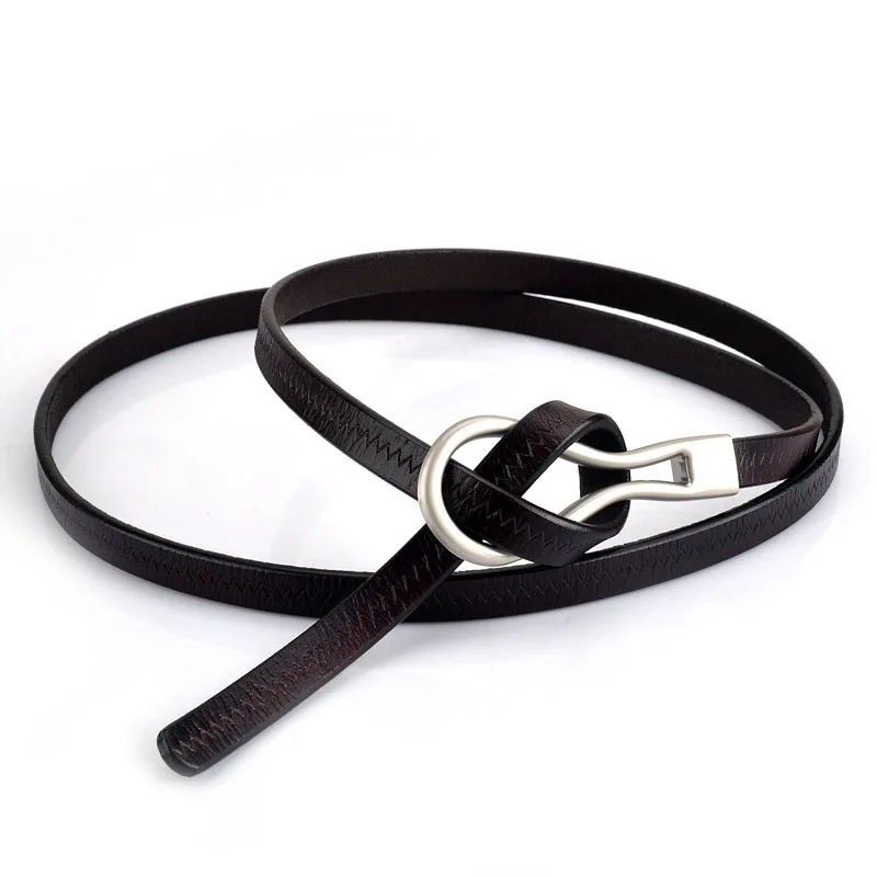 Ремень из тонкой воловьей кожи Женский Модный черный пояс с узлом большой