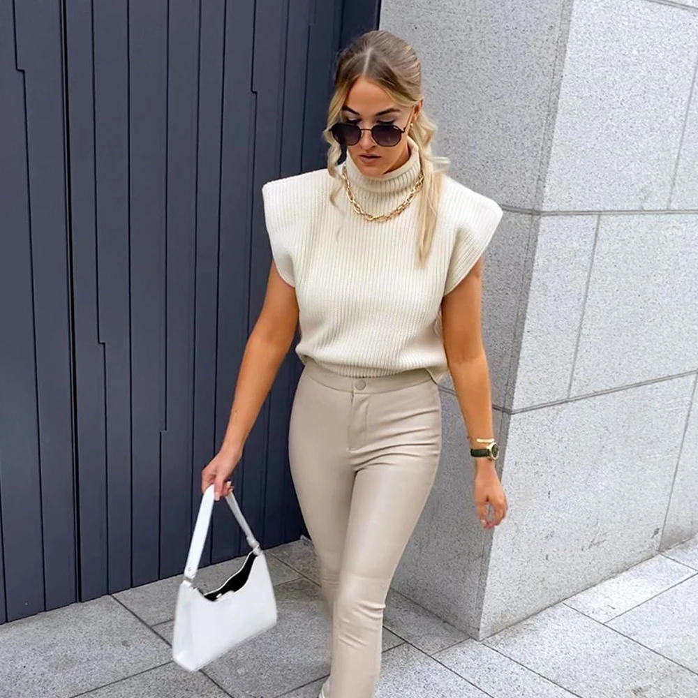 

2021 New Women Knit Sweater Vest Wide Shoulder Sweater Women Pullover High Street Warm Knitted Tank Tops