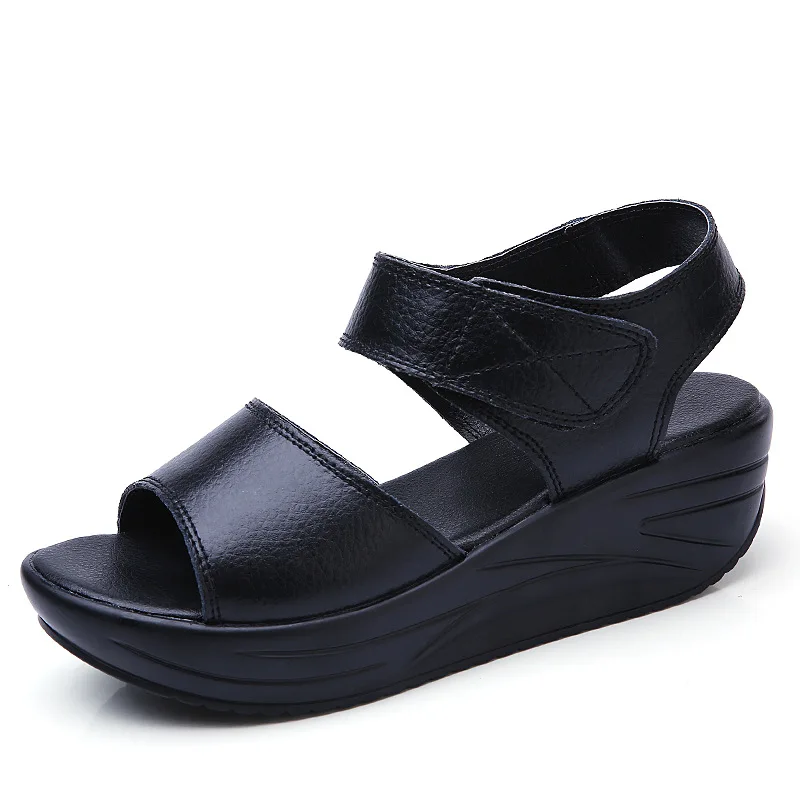 

Platform solid color faux leather sandals women shoes 2021 summer new open toe casual sandals women hook & loop female sandal