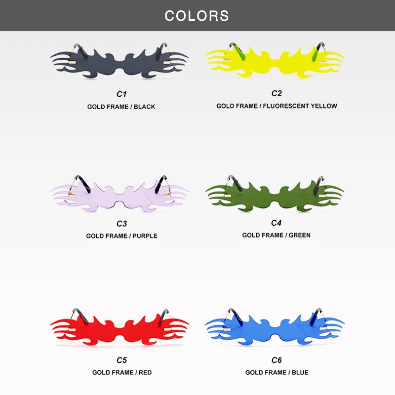 

2020 Flame Sunglasses Women Cool One-Piece Color Catwalk Ins Wind Decorative Nightclub Sunglasses Men Cross-Border Hot Selling