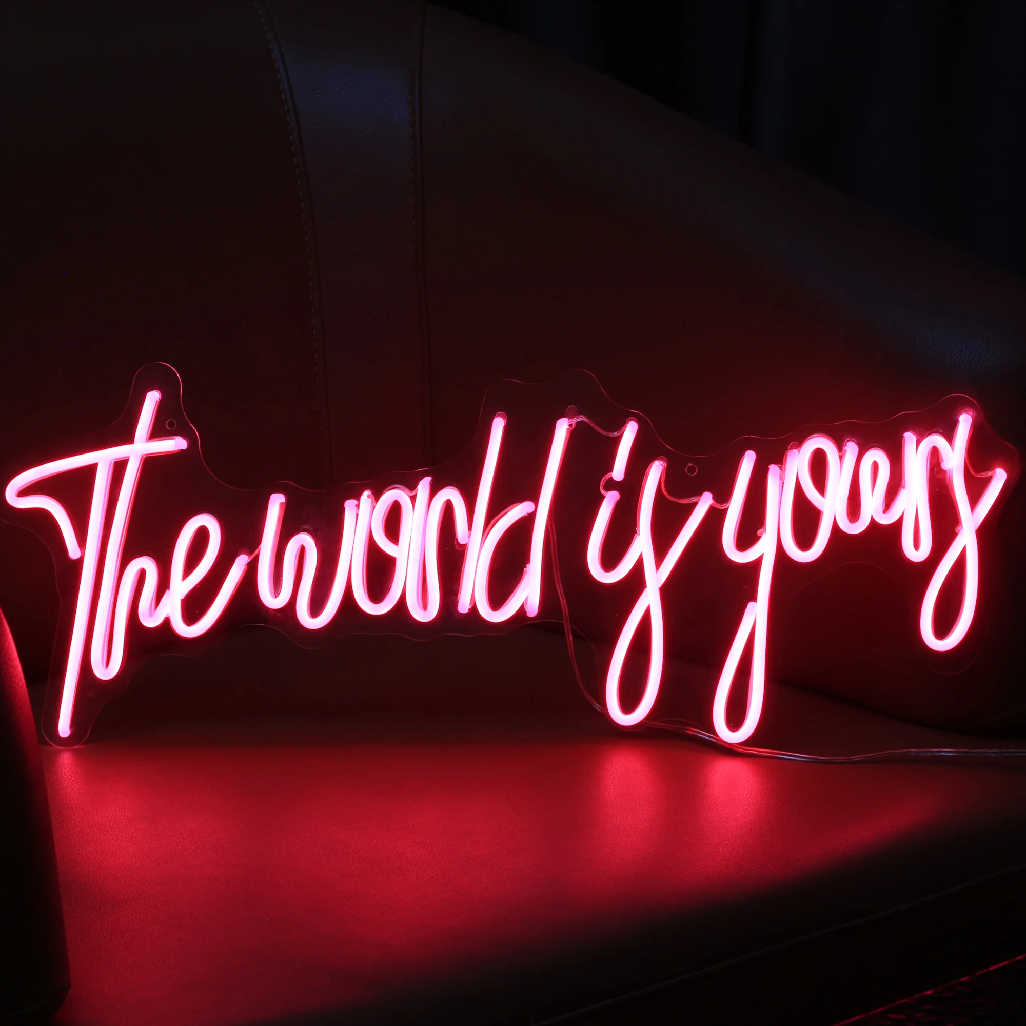 LED Neon Light Letter Sign The world is yours Decorative for Holiday Wedding Party Bar Shop Bedroom Room Window Open Words Decor