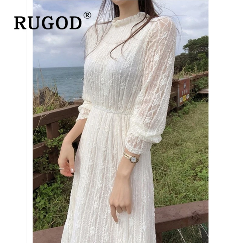 RUGOD корейское шикарное кружевное длинное платье для женщин элегантное