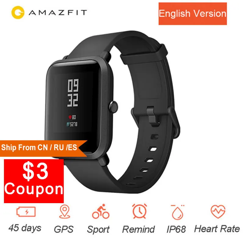 Amazfit Bip Youth SmartWatch английская версия умные часы Huami GPS Android iOS монитор сердечного
