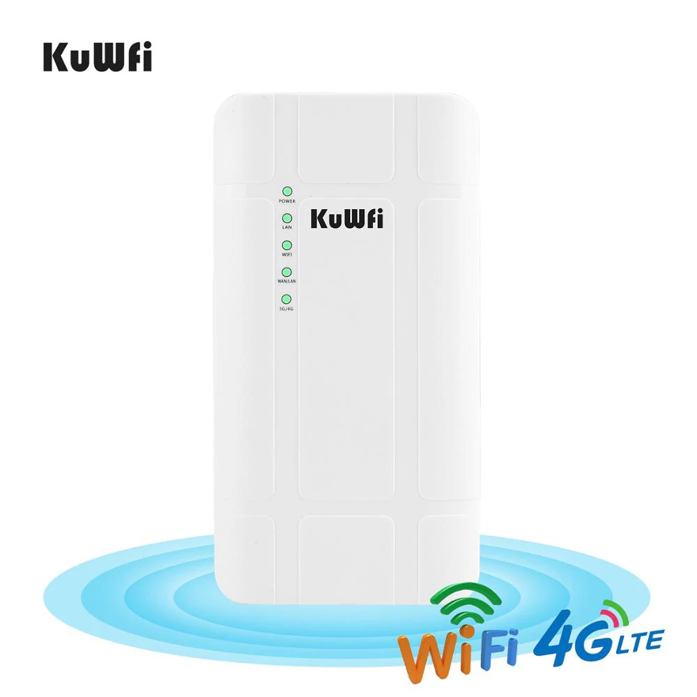 

KuWFi 300Mbps Waterproof Outdoor 4G LTE CPE Router with POE adapter CAT4 3G/4G SIM Card WiFi Router for IP Camera/Outside WiFi