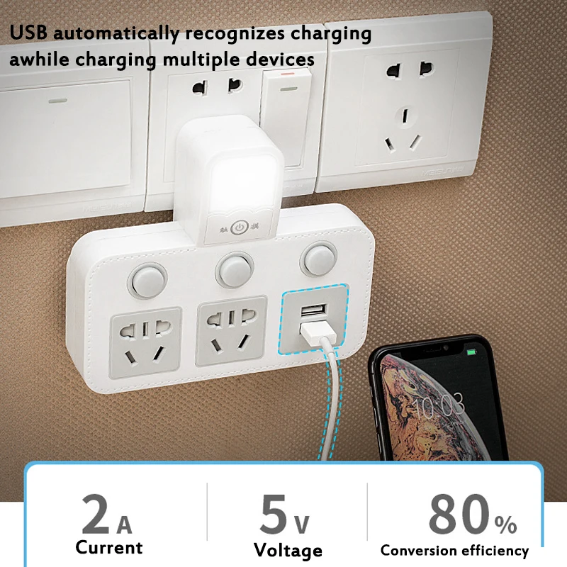 power strip converter portable travel home office adapter socket with night light 2usb port individual switche 1 2 3 4ac outlet free global shipping