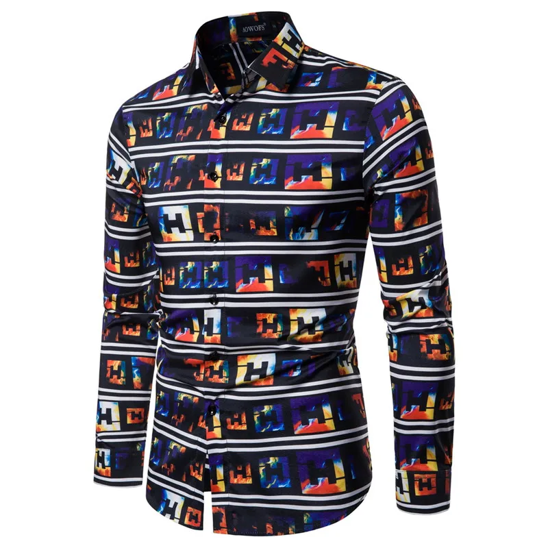 

2020 Print Causal Mens Shirt Cotton Fashion Long Sleeves Spring Button up Shirt