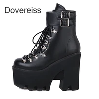 dovereiss 2022 fashion cross tied winter sexy zipper motercycle boots platform goth consice matin boots ankle boots 41 42 43 44