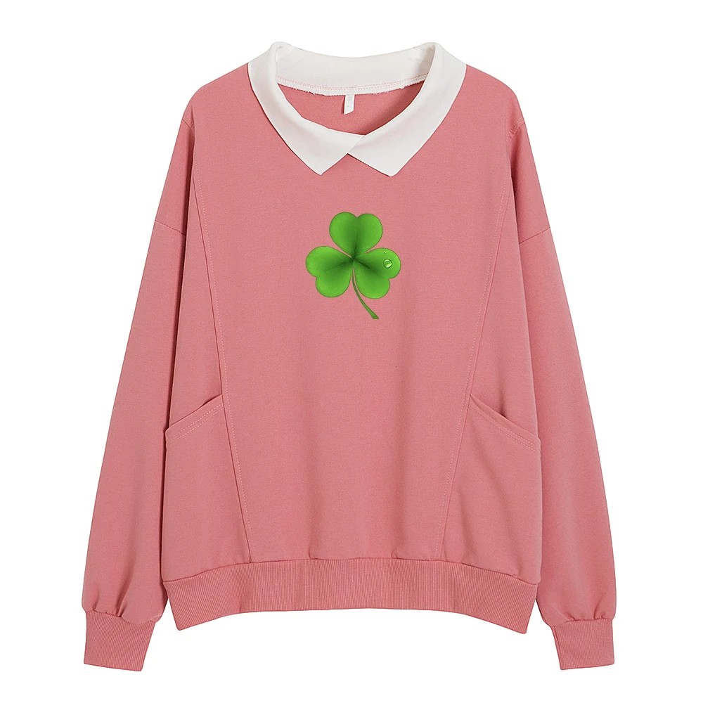 Lucky Color Green Hoodies Cute Sweatshirts for Teens Vintage Streetwear Loose Spring Autunm Cotton Sweetshirt St. Patrick's Day