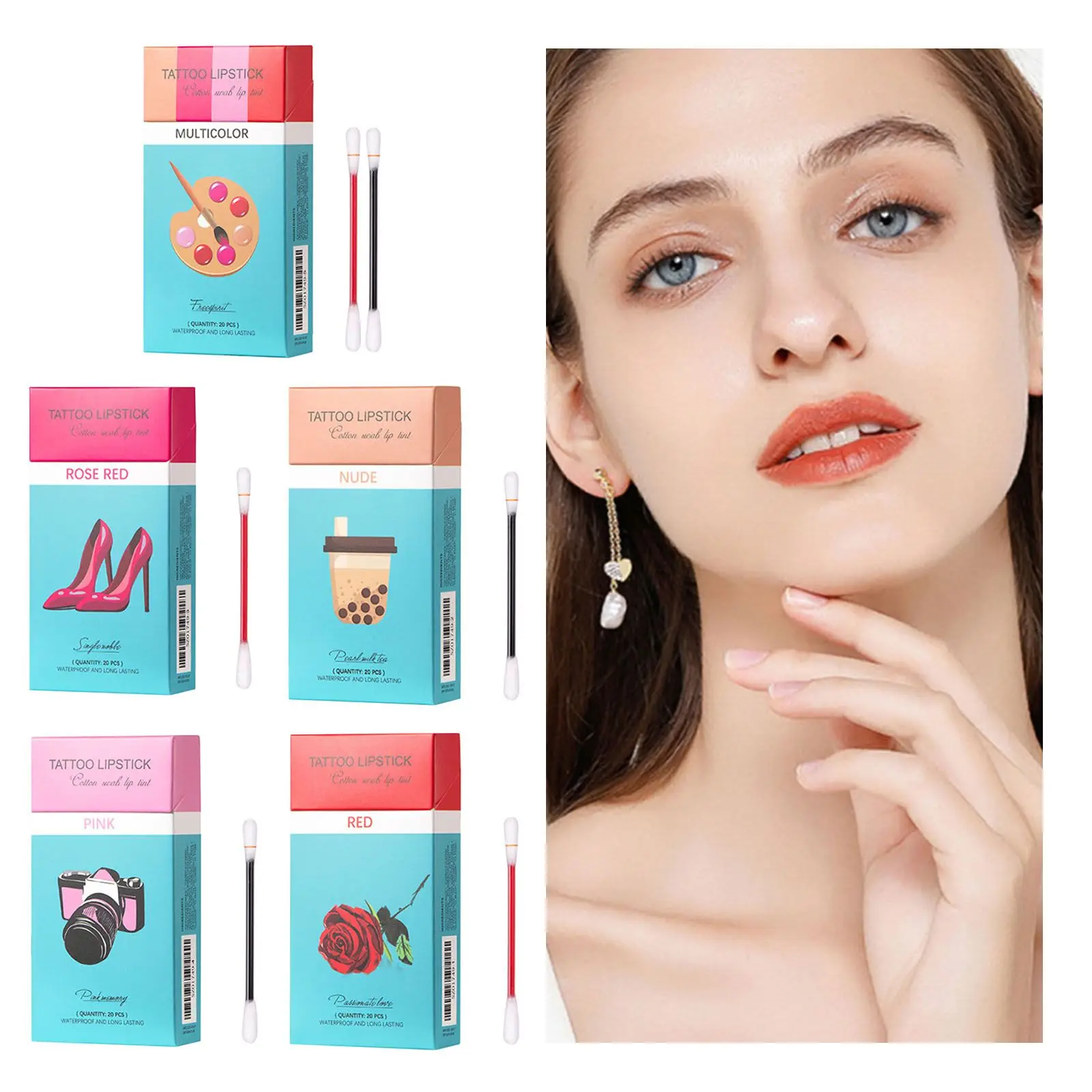 

20pcs/Set Cigarette Cotton Swab Lipstick Non-Stick Tattoo Lipstick Long-Lasting Waterproof and Kiss-proof Lip Durable Lip Stain