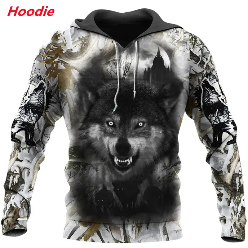 Толстовка мужская с длинным рукавом Модный свитшот 3d принтом волка пуловер на