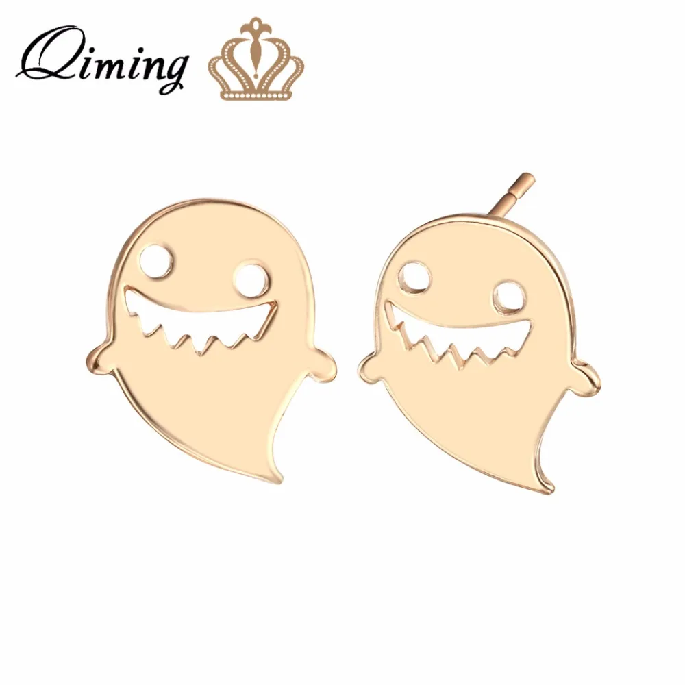 QIMING вырезать призрак Эффектные серьги-гвоздики подарок на Хэллоуин Модные