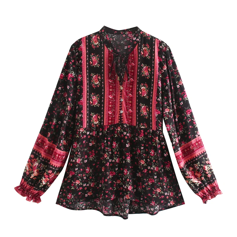Boho Queens женские топы винтажные с цветочным принтом кисточками свободные блузки