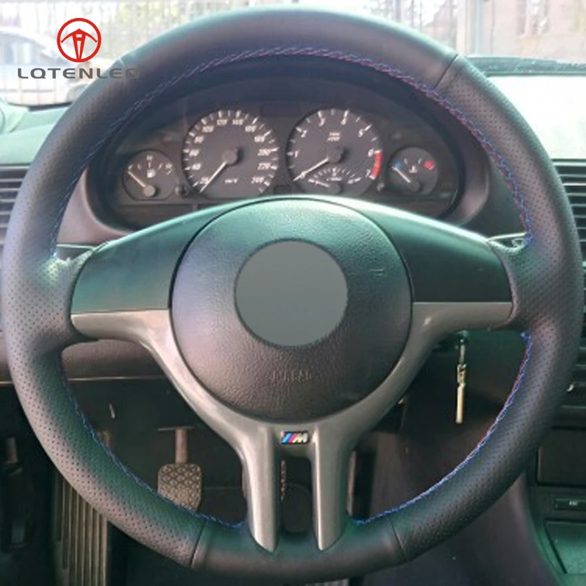 Чехол на руль LQTENLEO из черной искусственной кожи для BMW 3 Series E46 2000-2006 5 E39 2003 E53 X5 Z3 E36