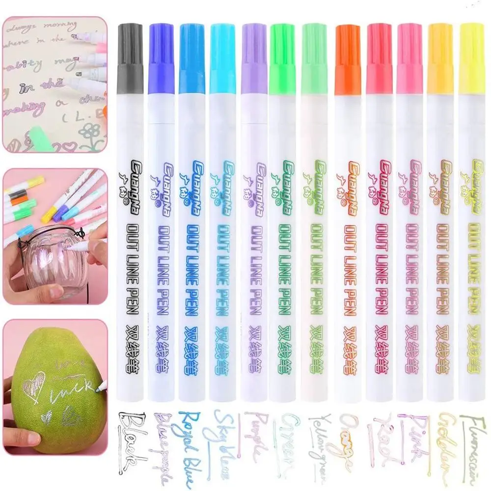 12 волшебных двойных линий маркеры для рисования тонкие лайнеры каллиграфии