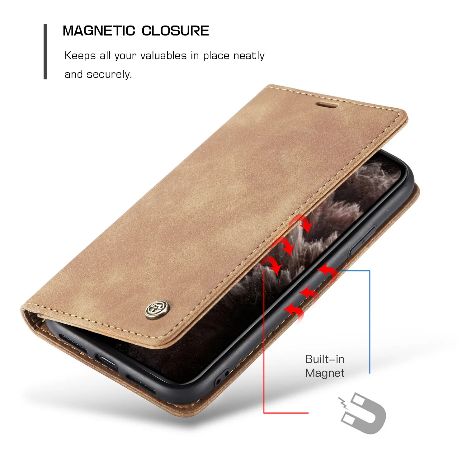 Кожаный чехол для iPhone 12 11 Pro X XR XS Max CaseMe ретро кошелек роскошный с магнитной