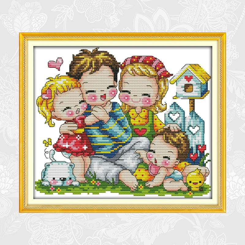 Joy Sunday A Happy family картины крестиком ручной работы начинающих вышивка наборы Aida холст 11CT 14CT рукоделие домашний декор