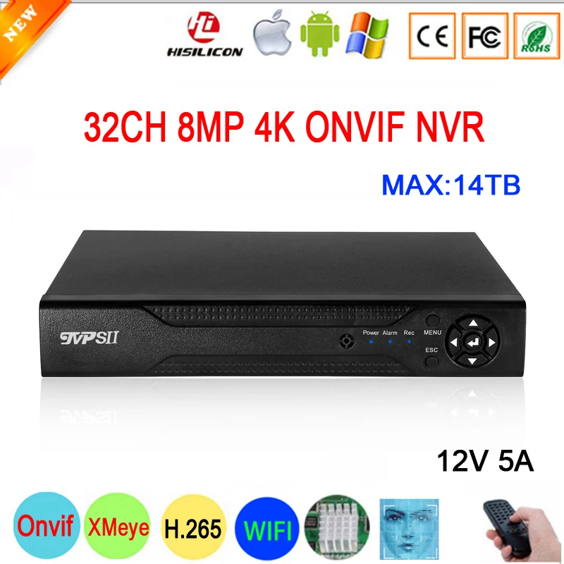 

Face Detection 12V 5A Hi3536C XMeye Surveillance Video Recorder 8mp 4K 32CH 32 Channel H.265+ 14TB Onvif CCTV DVR NVR System