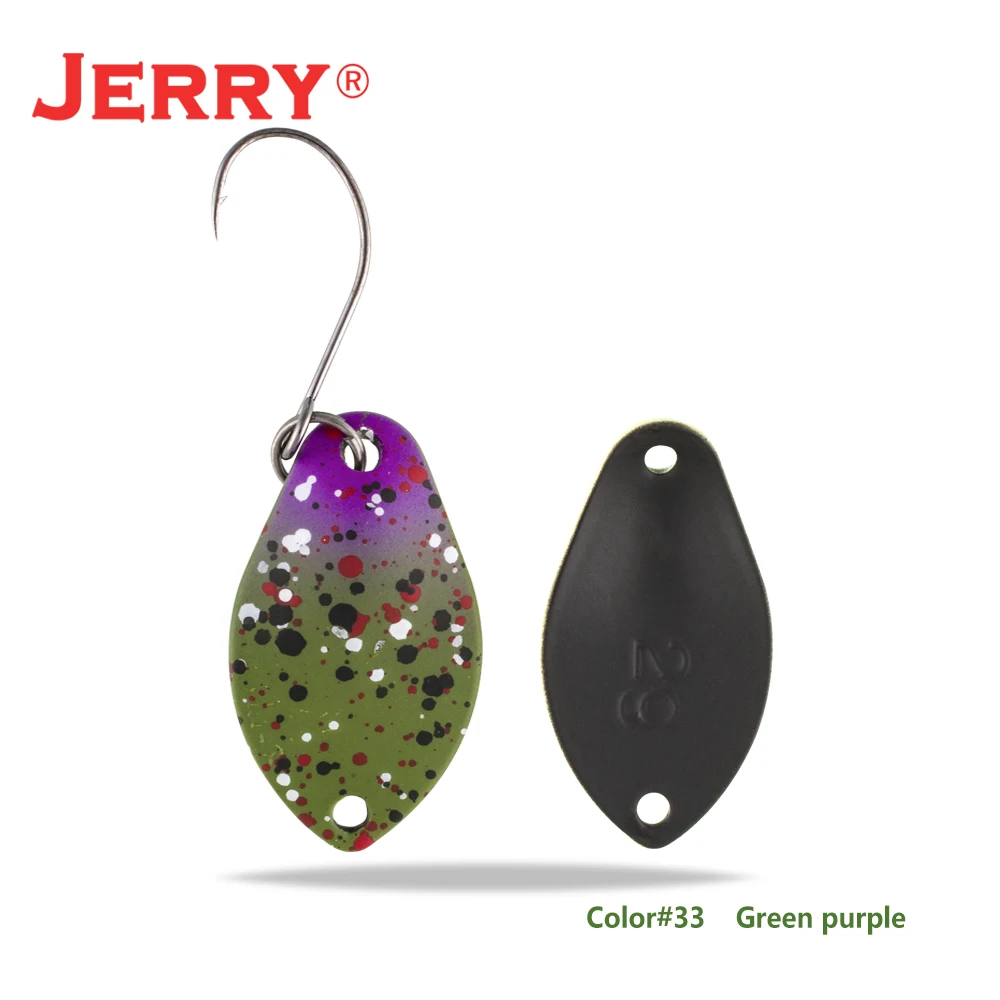green purple Jerry 2 г 3 г микро форели ложки сверхлегкие латунные рыболовные ложки один крючок Пресноводные металлические приманки зона окуня для ловли щуки pesca - Цвет: green purple