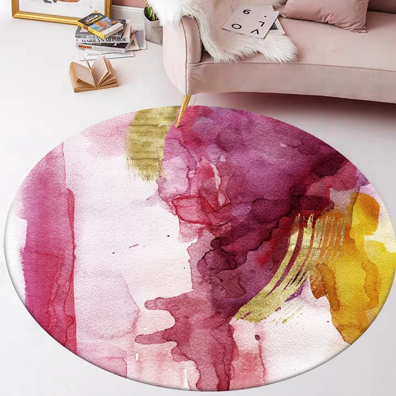 Круглый ковер с абстрактными чернилами романтичный фиолетовый красный желтый
