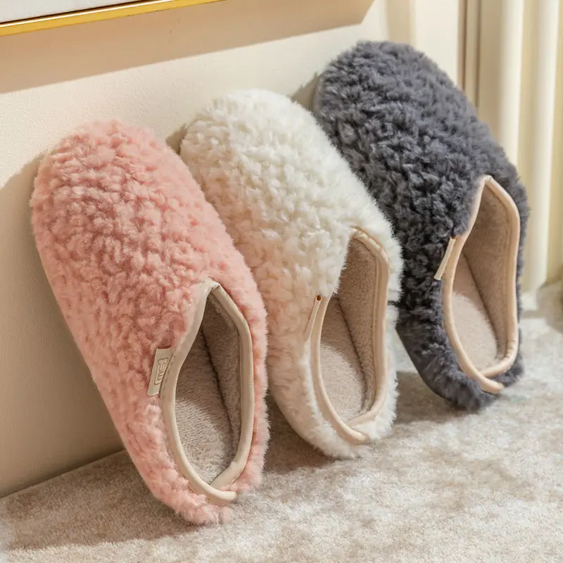 

2021 Winter Warm Soft Plush Cotton Slippes Women Slip On Female Slides Couples Shoes Casual Ladies House Flat Shoe Men Woman