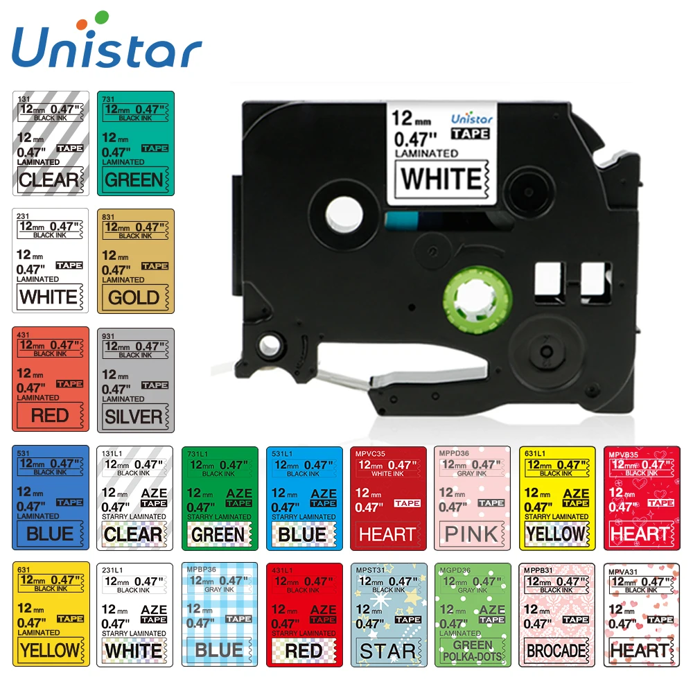 TZe-231 TZe-221 12mm Label Tape Compatible for Brother Label Printer tze-231 TZe-231 TZe-131 Laminated Ribbons Label Printer