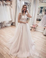 latest design wedding dress ivory applique lace up a line backless sweep train tulle bridal gown tube vestidos de novia