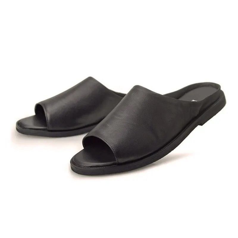 Шлепанцы мужские из натуральной кожи повседневные пляжные сандалии плоская