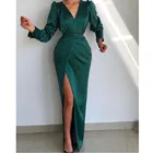 Женское вечернее платье с длинным рукавом, темно-зеленое атласное платье-Русалка с разрезом, платье для выпускного вечера в арабском стиле, Дубай, платья знаменитостей, 2022