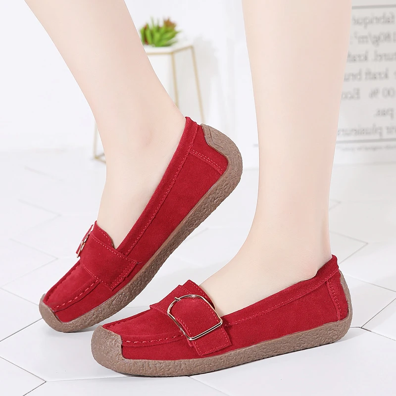

Fashion Spring Autumn Women Loafers Flats shoes Lady Slip on black Genuine Leather Casual flat bottom shoes Female Shoes Large