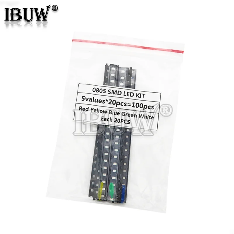 5 цветов x 20 шт = 100 SMD 0805 светодиодный комплект красный зеленый синий желтый белый