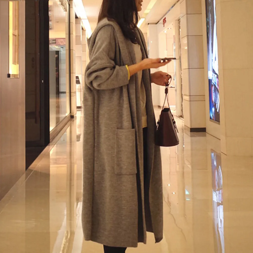 JAYCOSIN New Autumn 2019 Women Solid Color Knitted cardigan sweater coat long female Hooded knitted Outwear Coat jackets mujers |