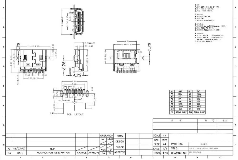 10 шт./лот USB 3 1 Type C для размещения SMD DIP разъемом Тип 16Pin SMT разъем печатных плат