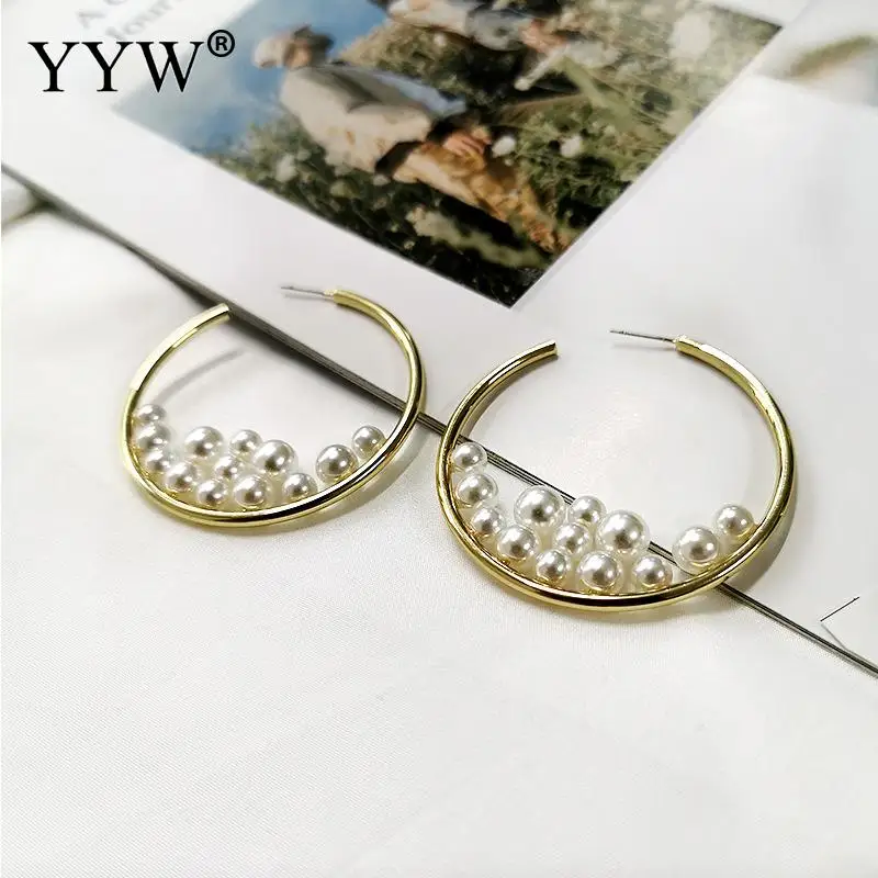 

Elegant Pearl Hoop EarringS For women Exaggerated pearl earring woman round big earrings wedding party fashion jewelry