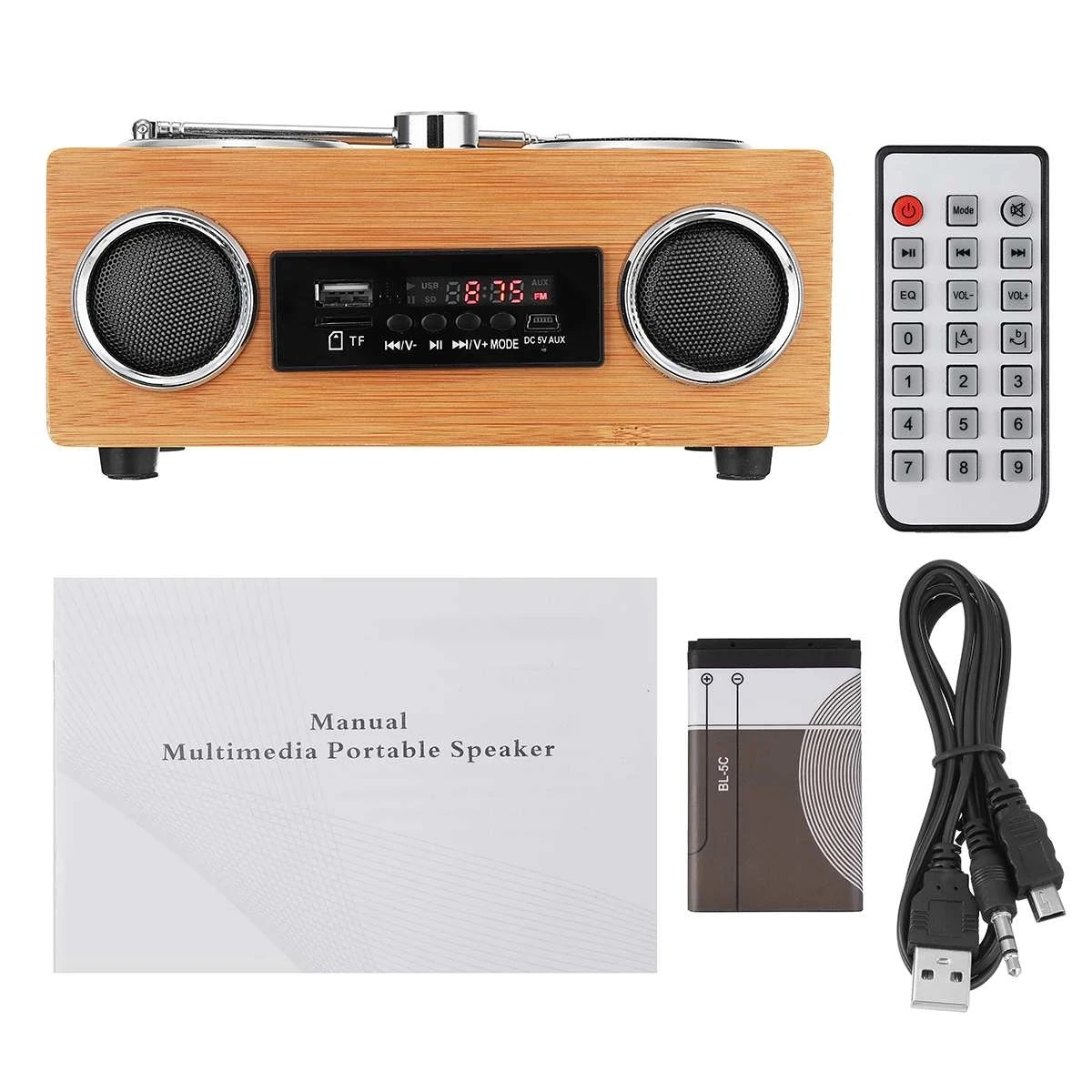 

Wireless wooden retro speaker radio subwoofer home sound column bluetooth music center support USB/TF/FM multi-function speaker