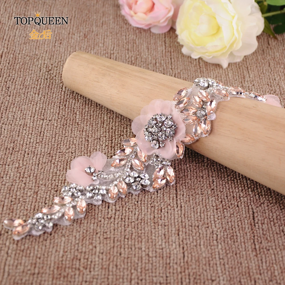 TOPQUEEN, S419-R, розовое платье, румяна, розовые ремни, розовый пояс для женщин, розовые стразы, Цветочный Пояс для подружек невесты