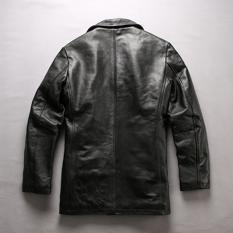 

size 2947 Asian Read Description! mans winter genuine cow leather jacket men's classic cowhide leather pea coat