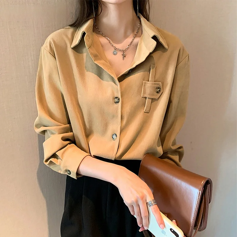 

Button Up Corduroy Shirt Women Elegant Vintage Long Sleeve Tops and Blouses Women Office Lady Feminine Blouse Chemises