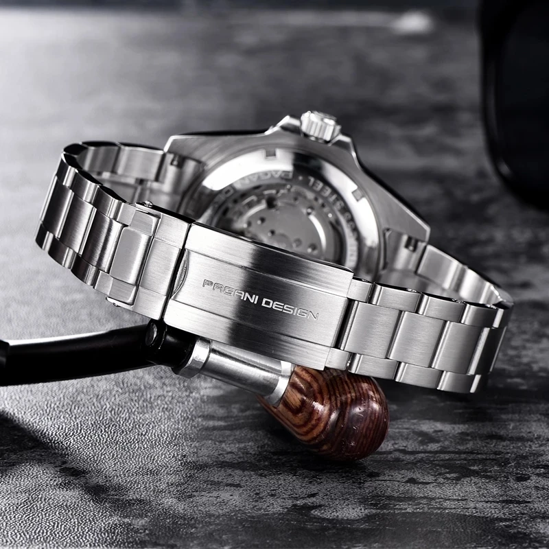 

PAGANI Design Men Automatic Watches NH35A Mechanical Full Stainless Steel Waterproof Business Green Water Ghost Wristwatch