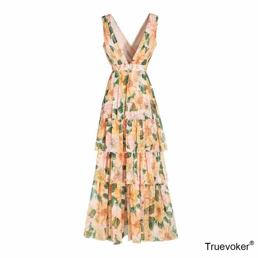 

Женское вечернее платье до пола, подиумное длинное желтое платье без рукавов с цветочным принтом, платье для выпускного вечера