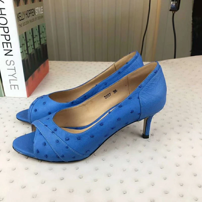 

Women's Ostrich Skin Refined Italian Handcraft Simple Fashion Business Casual Shoes