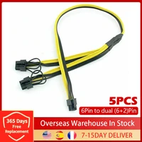 5pcs pci e 6pin to dual 62pin power splitter cable 18awg graphics card 6pin to dual 8pin pcie pci express power cable