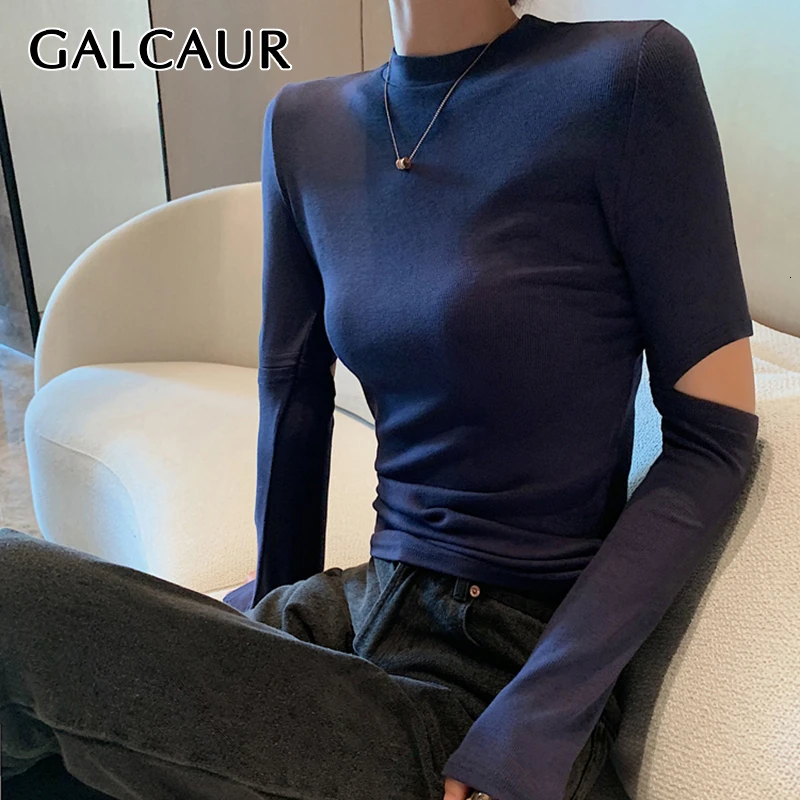 Женская футболка с круглым вырезом GALCAUR Повседневная большого размера длинным