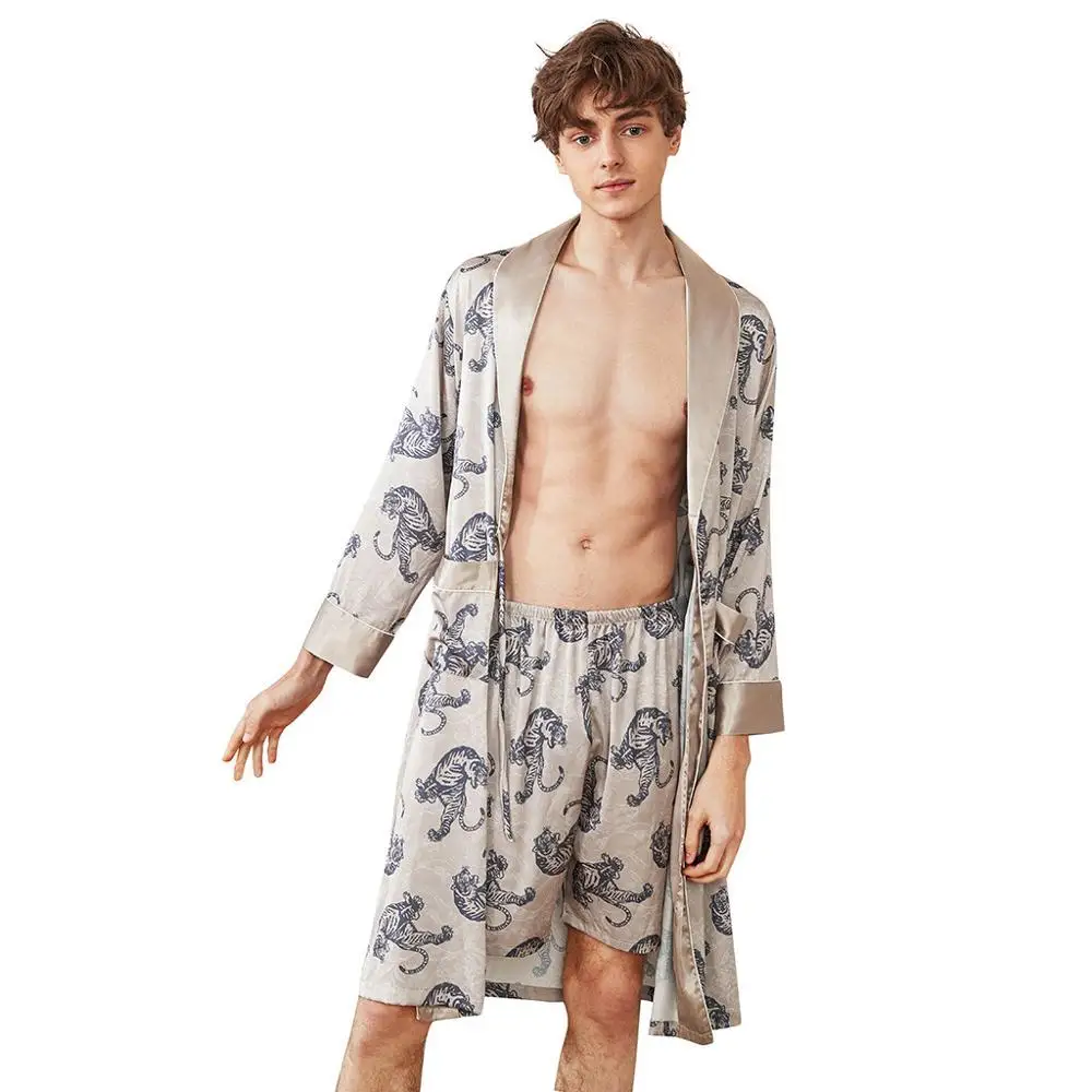 Мужская пижама с шелковым принтом фланелевый банный халат мужской костюм из двух