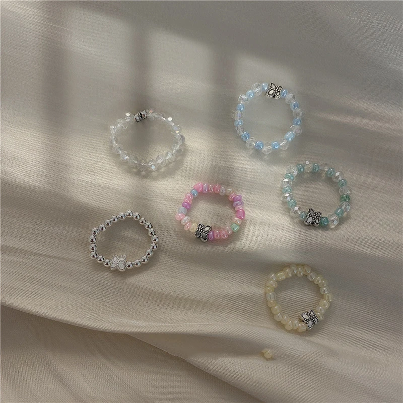 

2021 New Korean Trendy Sweet Color Transparent Crystal Butterfly Adjustable Resin Rings for Women Girls Party Jewelry